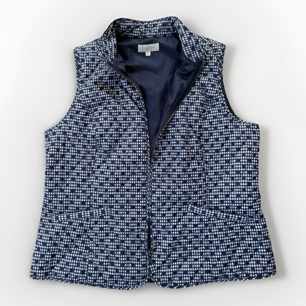 Talbots Gingham Polka Dot Quilted Puffy Zip Up Vest Women's Plus Size 1X Pockets - Picture 4 of 7